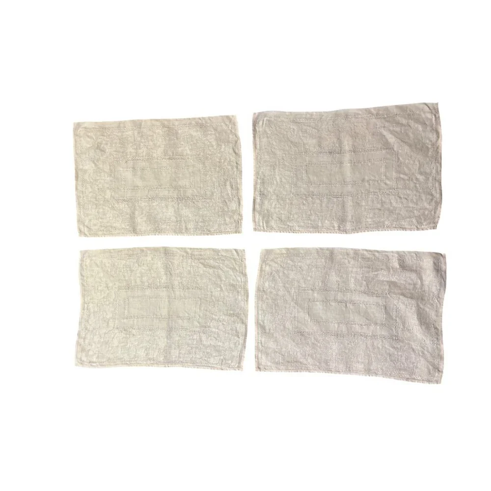 Vintage Linen Cutwork Embroidered Placemats Set of 4 Dusty Pink Used 14x13